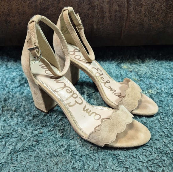 Sam Edelman Tan Suede Women's Heels Block Heel Ankle Strap 8M - Picture 1 of 13